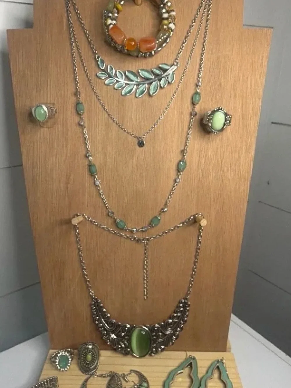 paparazzi Green and Orange Multi-Layer Necklace and Ring Set